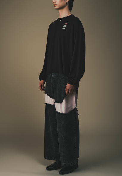 DAWANG | Deng Denim/Brocade Patch Pants