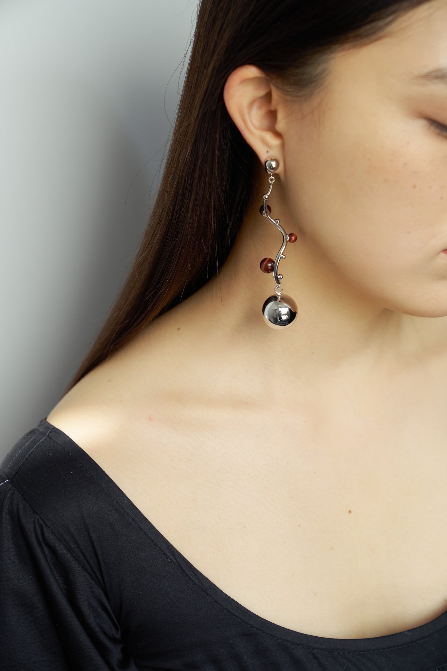 Herherlin | Red Tiger Eye Stone spherical Earrings