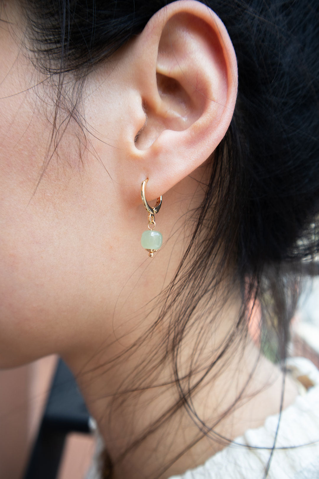 Seree | Berry — Small Hoop With Green Bead Earrings