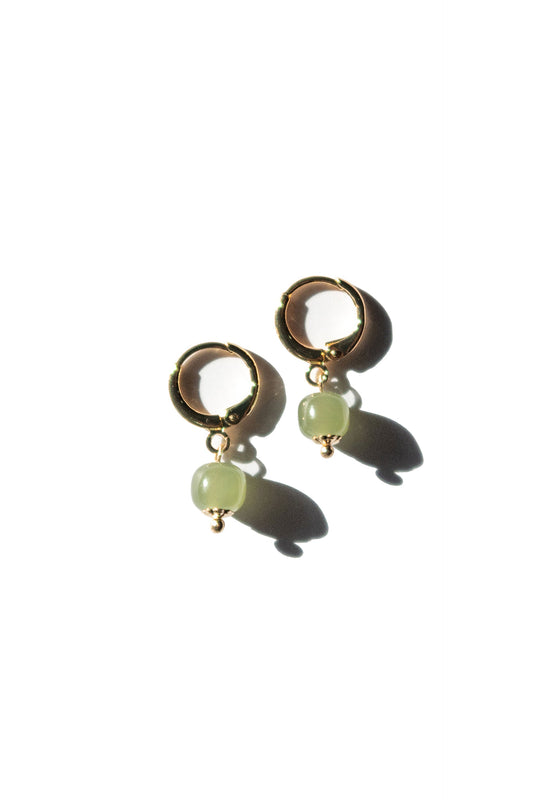 Seree | Berry — Small Hoop With Green Bead Earrings