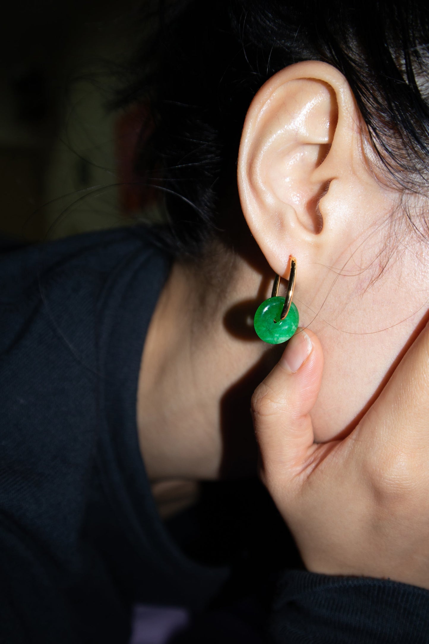 Seree | Willow — Green Jade Stone Hoop Earrings