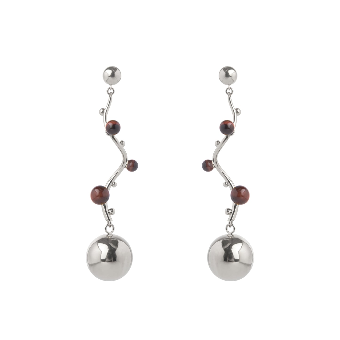 Herherlin | Red Tiger Eye Stone spherical Earrings