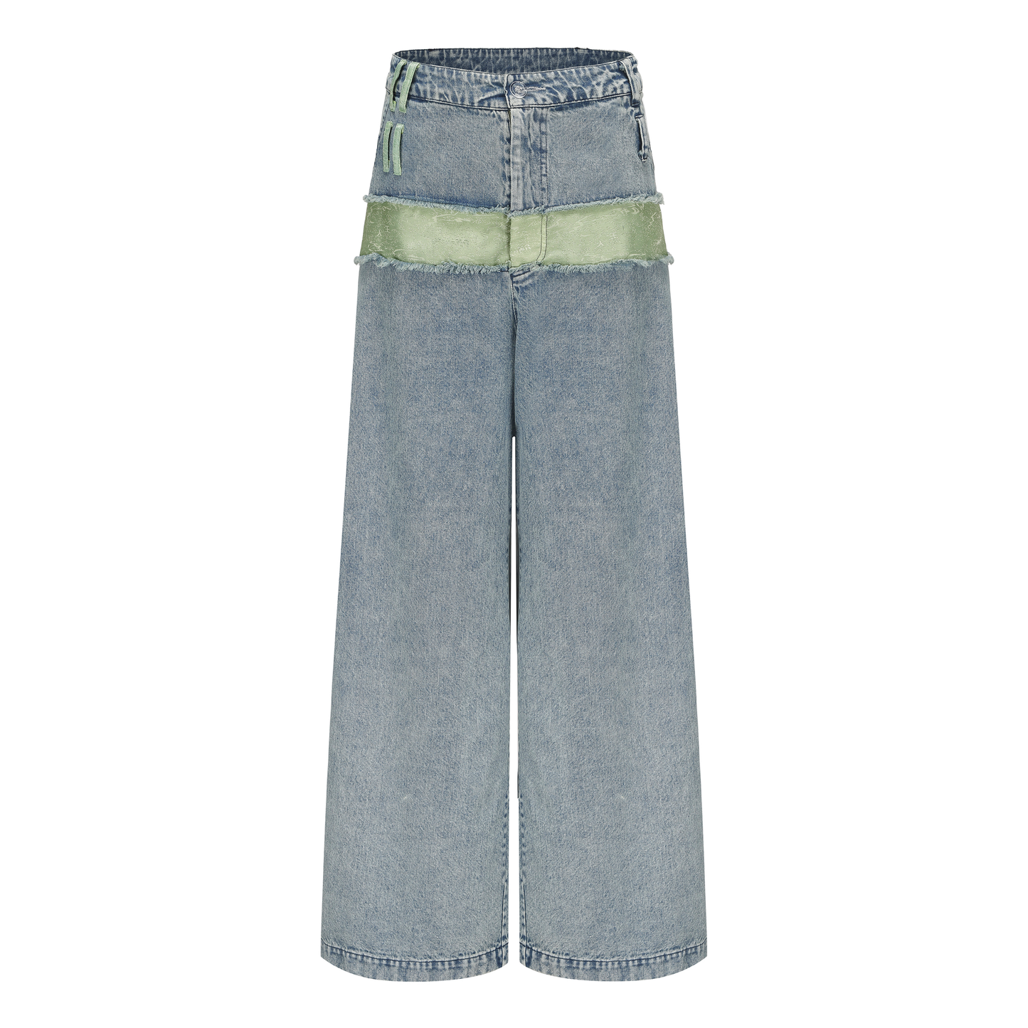 DAWANG | Za WideLeg Denim/Brocade Patch Pants