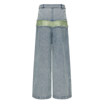 DAWANG | Za WideLeg Denim/Brocade Patch Pants