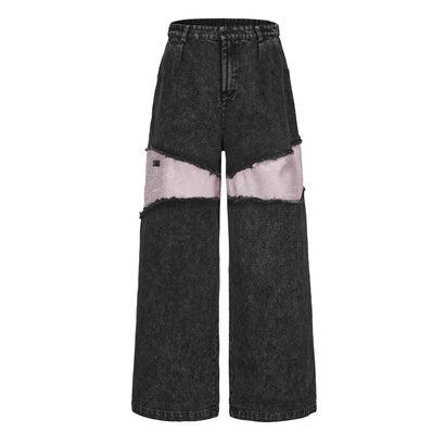 DAWANG | Deng Denim/Brocade Patch Pants