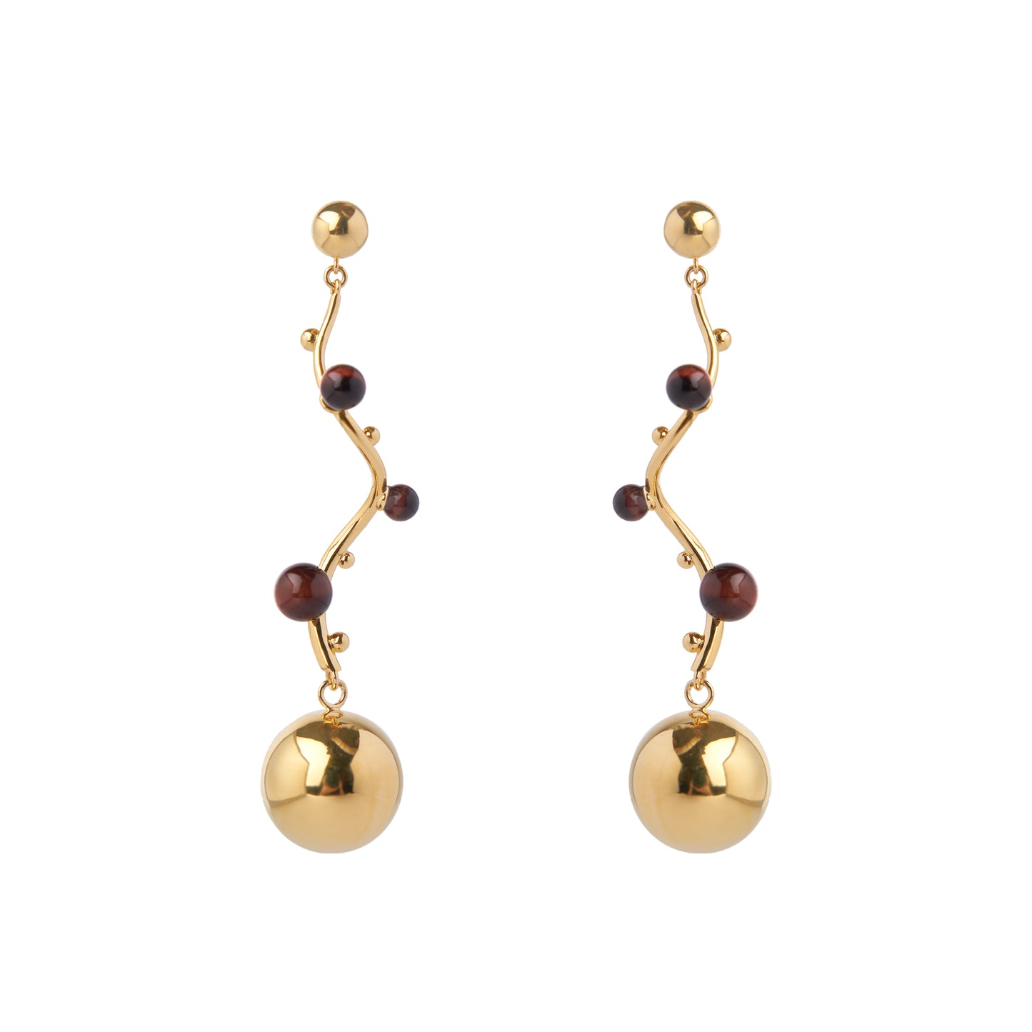 Herherlin | Red Tiger Eye Stone spherical Earrings