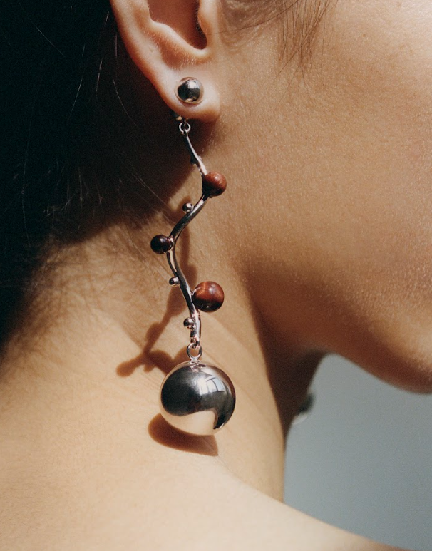 Herherlin | Red Tiger Eye Stone spherical Earrings